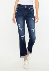 KanCan&trade; Mid Rise Open Ripped Cuff Hem Straight Ankle Jean, , small