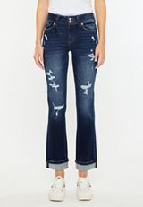 KanCan&trade; Mid Rise Open Ripped Cuff Hem Straight Ankle Jean, , small
