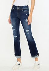 KanCan&trade; Mid Rise Open Ripped Cuff Hem Straight Ankle Jean, , small