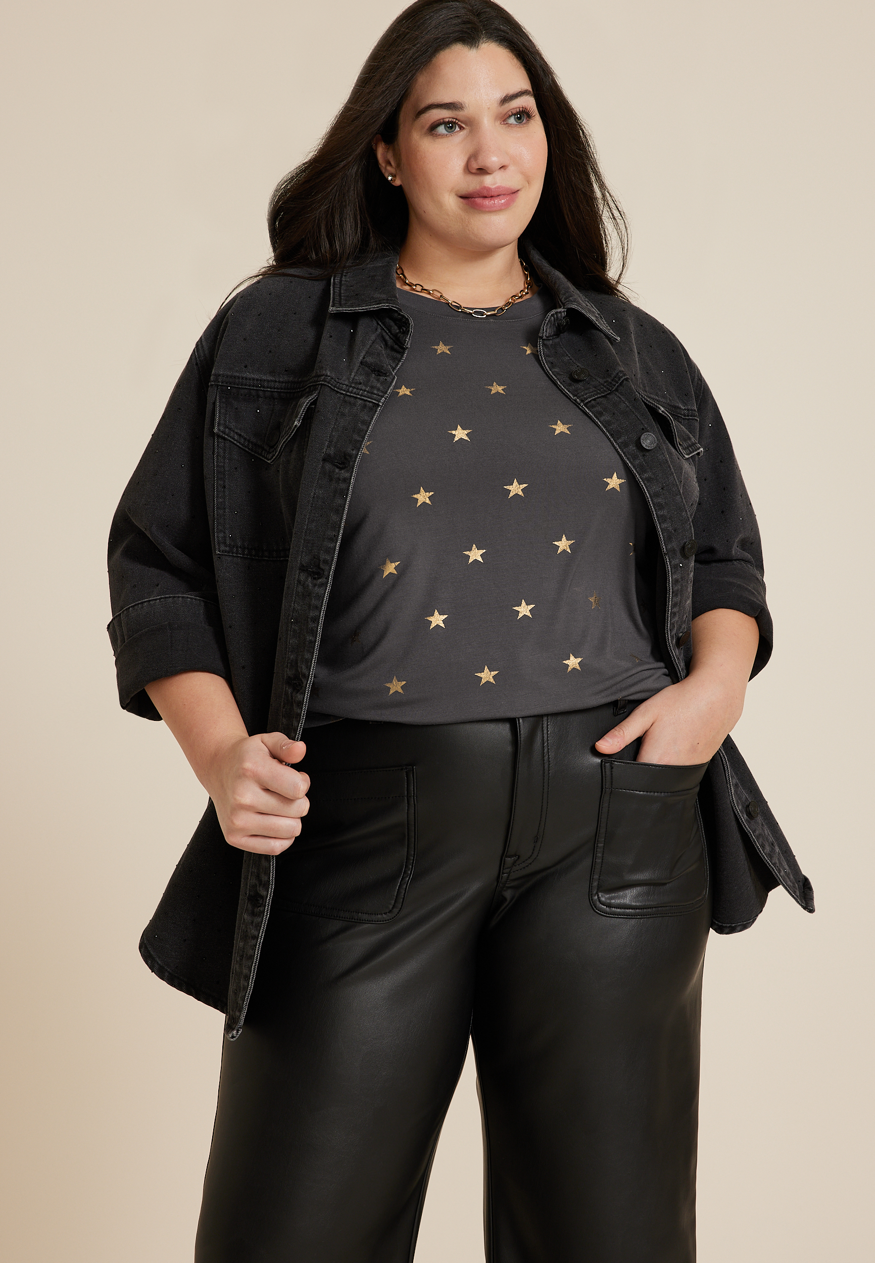 Plus Size 24/7 Kennedy Star Crew Neck Tee, C1756, large