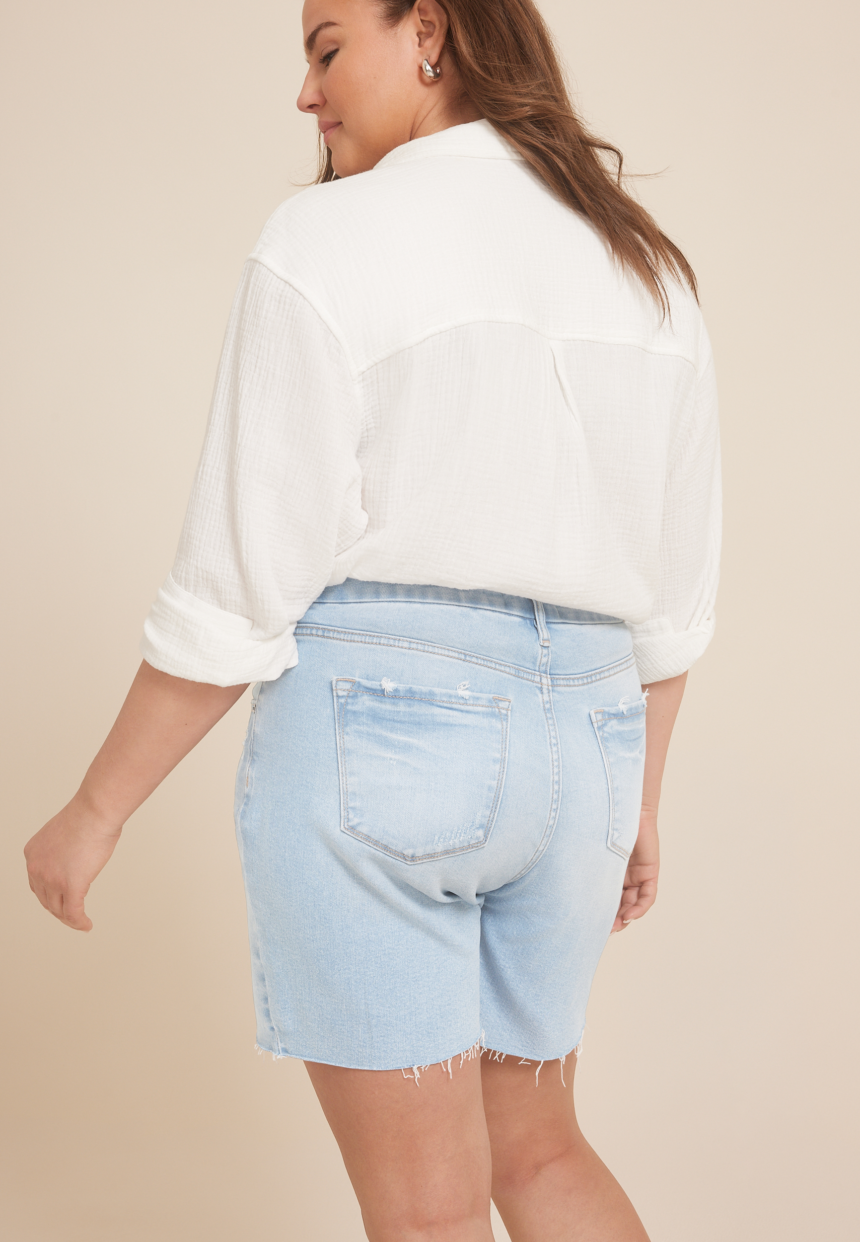 Plus Size KanCan&trade; High Rise Stacked Waist Double Button 8in Bermuda Short, , large