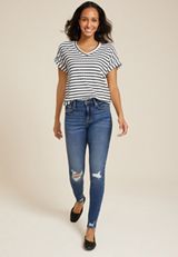 edgely&trade; Dark High Rise Ripped Cheeky Super Skinny Jean, C258, small