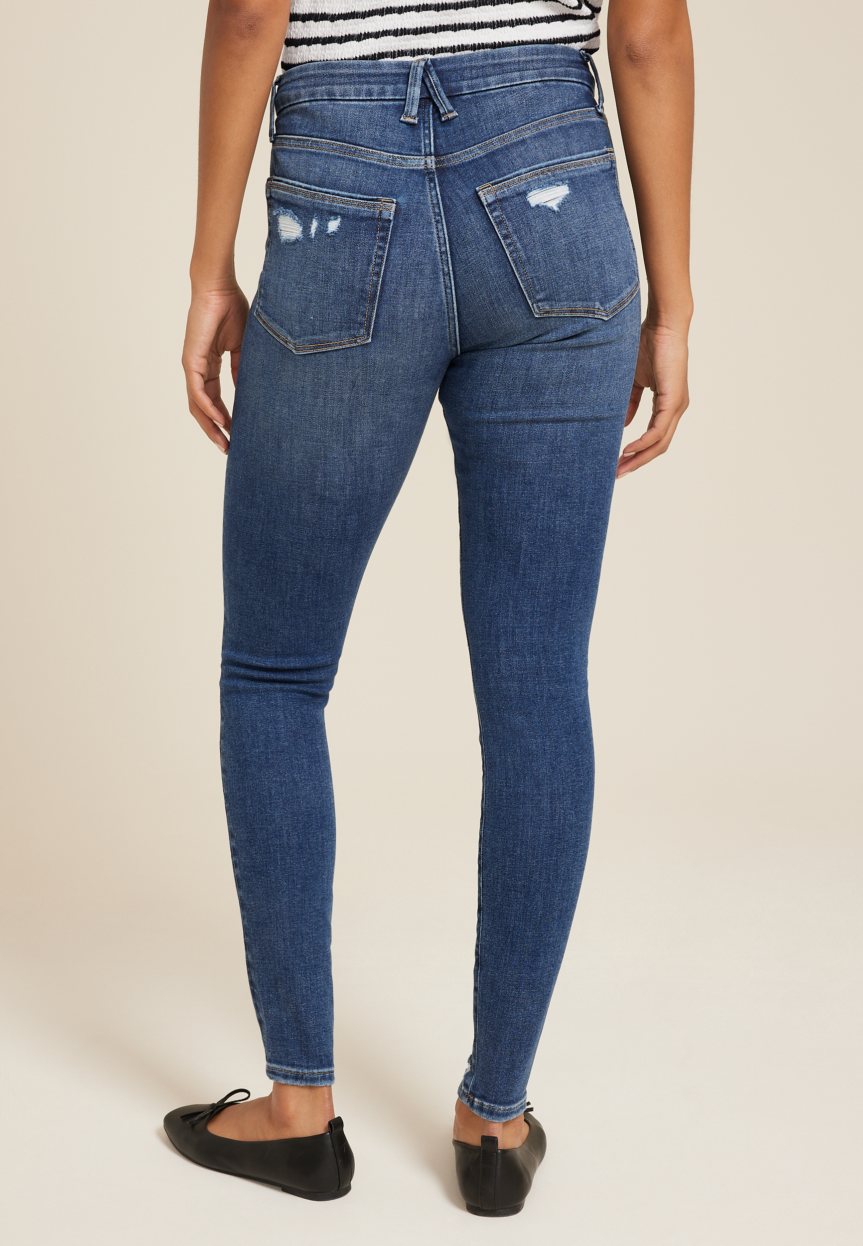 edgely&trade; Dark High Rise Ripped Cheeky Super Skinny Jean, C258, large