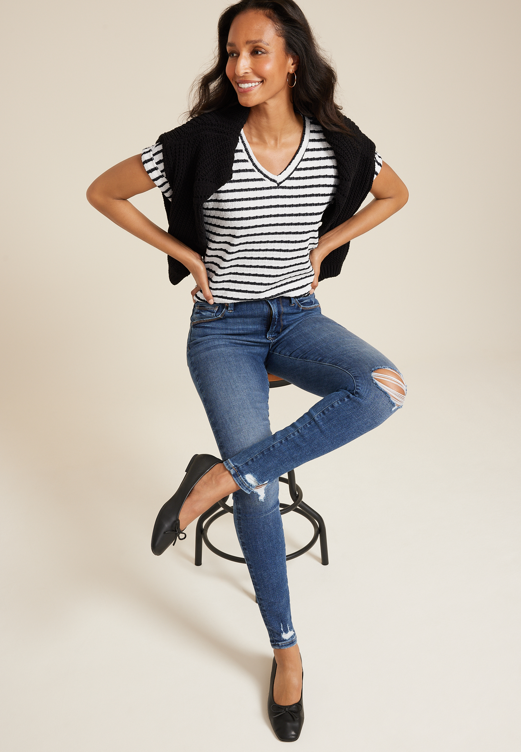 Shirt Womens Dark Ripped Jeans Edgely™ Dark High Rise Ripped