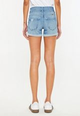 KanCan&trade; Mid Rise Stacked Waist Raw Cuffed Hem 4in Short, , small