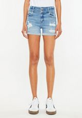 KanCan&trade; Mid Rise Stacked Waist Raw Cuffed Hem 4in Short, , small