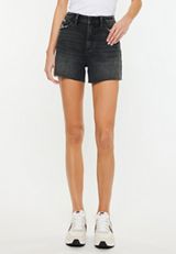 KanCan&trade; Black Super High Rise Frayed Hem 4.5in Boyfriend Short, , small