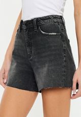 KanCan&trade; Black Super High Rise Frayed Hem 4.5in Boyfriend Short, , small