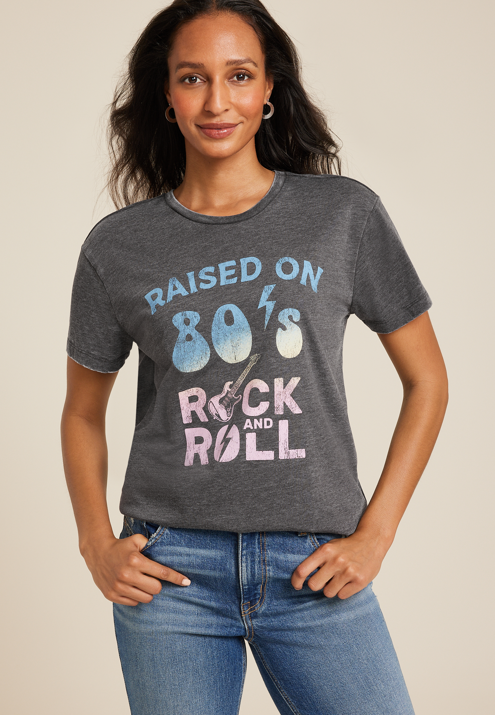 Raised On 80s Rock And Roll Relaxed Fit Graphic Tee