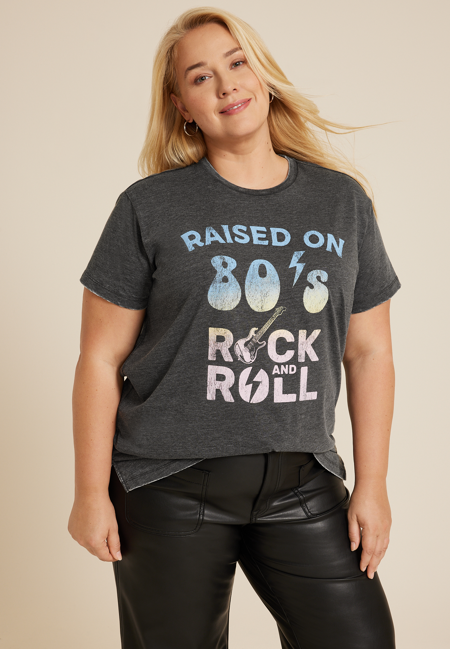 Plus Size Raised On 80s Rock And Roll Relaxed Fit Graphic Tee