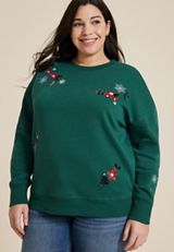 Plus Size Holiday Embroidered Relaxed Fit Sweatshirt, C3895, small