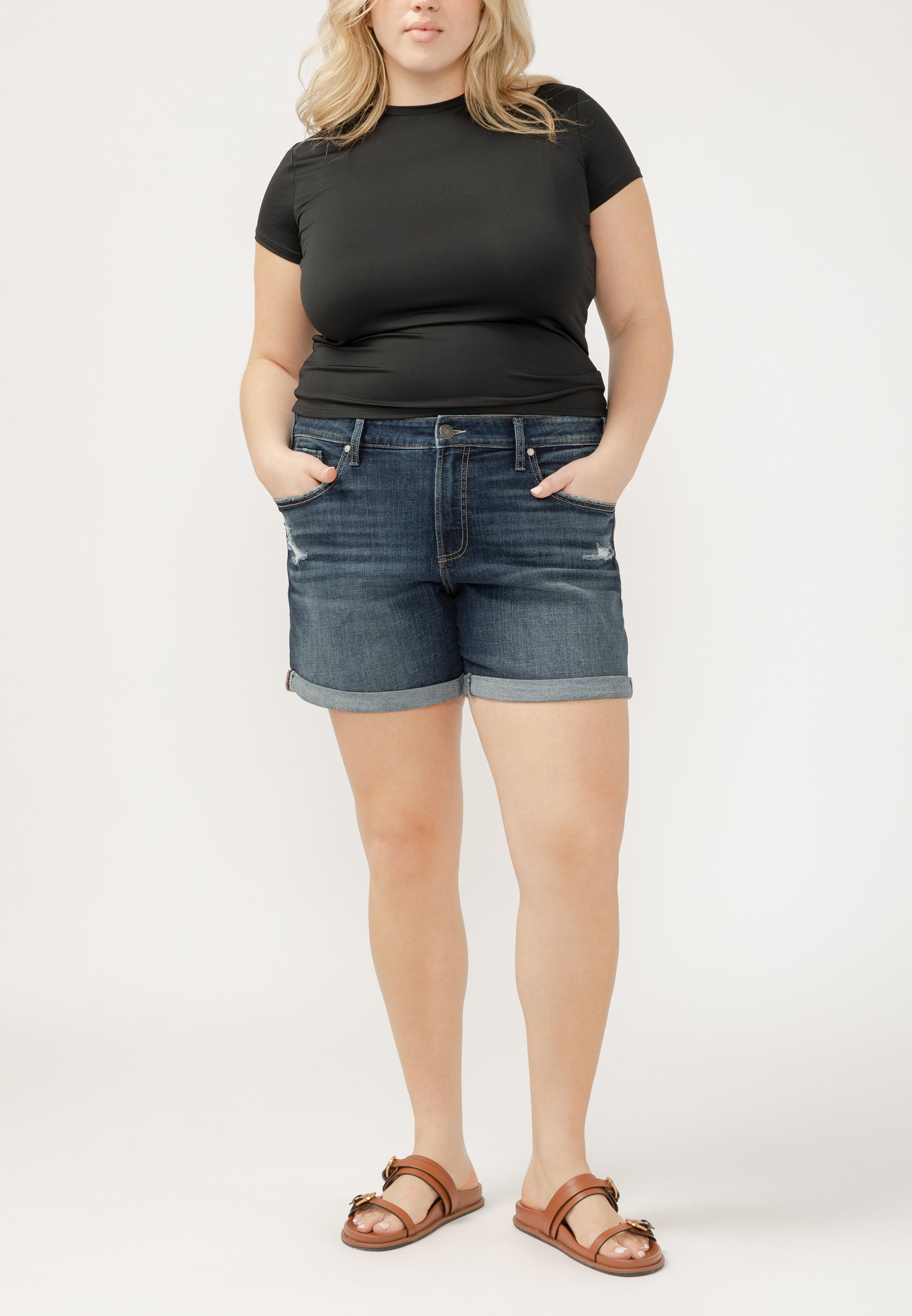 Plus Size Silver Jeans Co.&reg; Mid Rise Luxe Stretch Rolled Hem 6in Boyfriend Short, , large