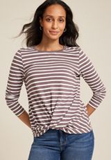 24/7 Austin Striped Knot Hem Long Sleeve Tee, C2580, small