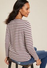24/7 Austin Striped Knot Hem Long Sleeve Tee, C2580, small