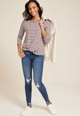 24/7 Austin Striped Knot Hem Long Sleeve Tee, C2580, small