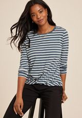 24/7 Austin Striped Knot Hem Long Sleeve Tee, C8209, small