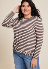 Plus Size 24/7 Austin Striped Knot Hem Long Sleeve Tee, C2580, small