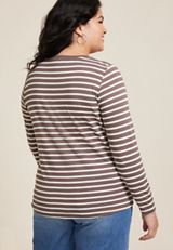 Plus Size 24/7 Austin Striped Knot Hem Long Sleeve Tee, C2580, small