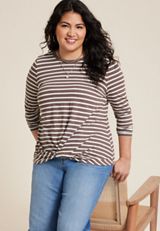 Plus Size 24/7 Austin Striped Knot Hem Long Sleeve Tee, C2580, small