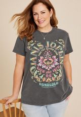 Plus Size Janis Joplin Relaxed Fit Graphic Tee, BLACK, small