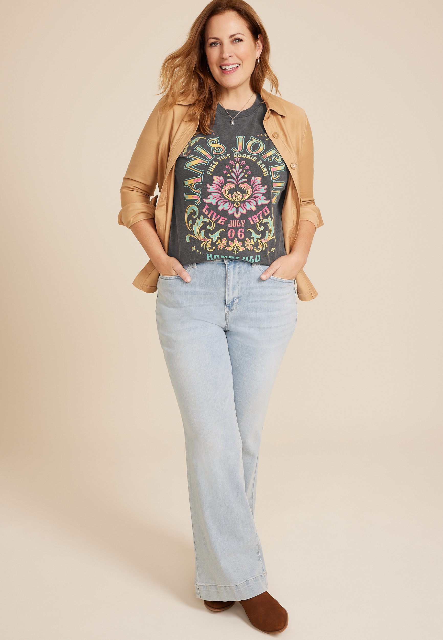 Plus Size Janis Joplin Relaxed Fit Graphic Tee, BLACK, large
