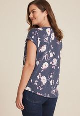 24/7 Clara Floral Textured Short Sleeve Tee, C1769, small