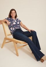 24/7 Clara Floral Textured Short Sleeve Tee, C1769, small