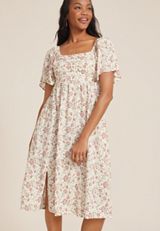 Floral Pleated Bodice Midi Dress, C3986, small