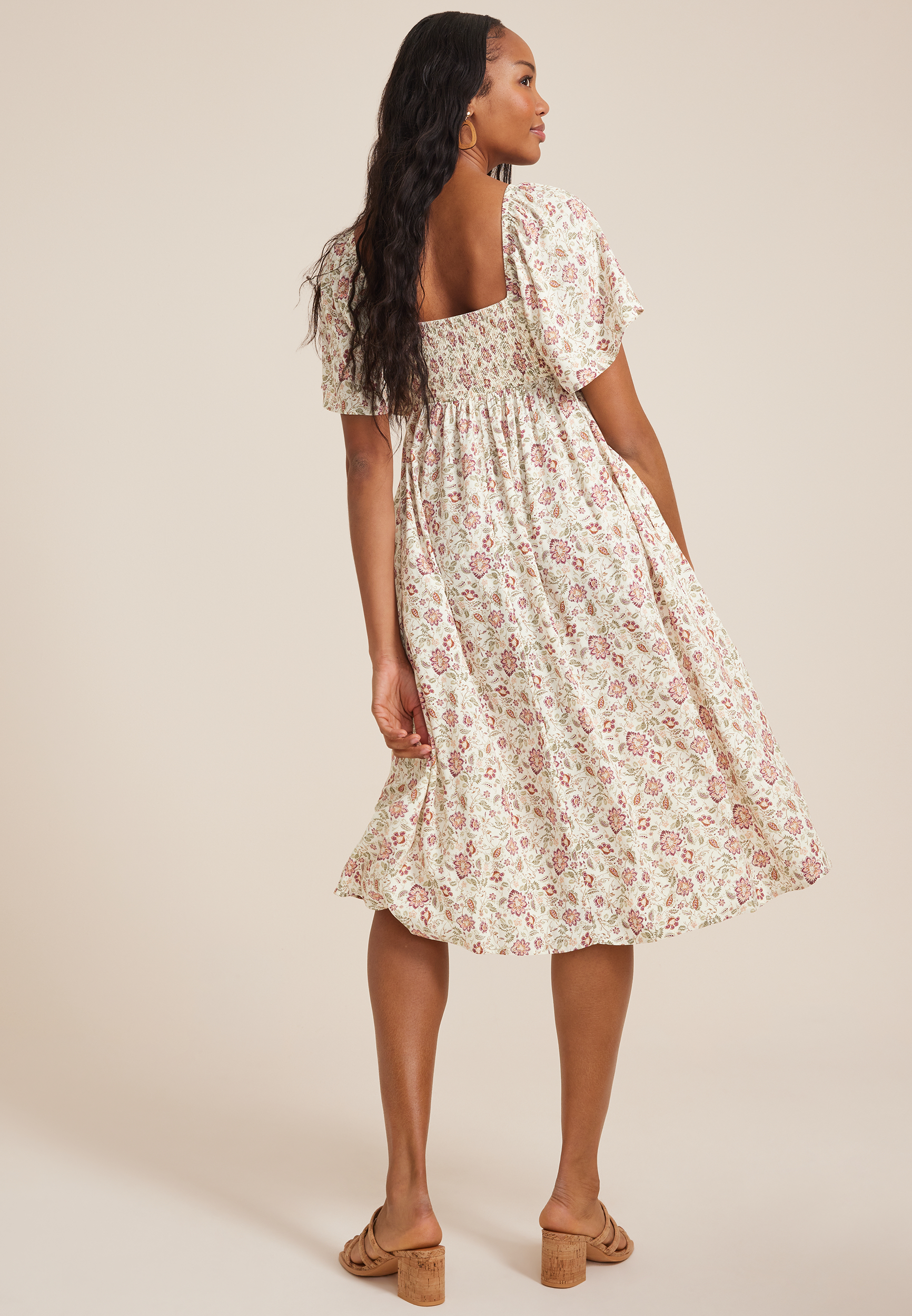 Floral Pleated Bodice Midi Dress, C3986, large