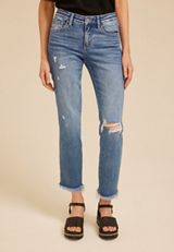 Flying Monkey&trade; Mid Rise Frayed Hem Slim Straight Ankle Jean, MEDIUM SANDBLAST, small
