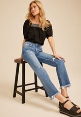 Flying Monkey&trade; Mid Rise Frayed Hem Slim Straight Ankle Jean, MEDIUM SANDBLAST, small