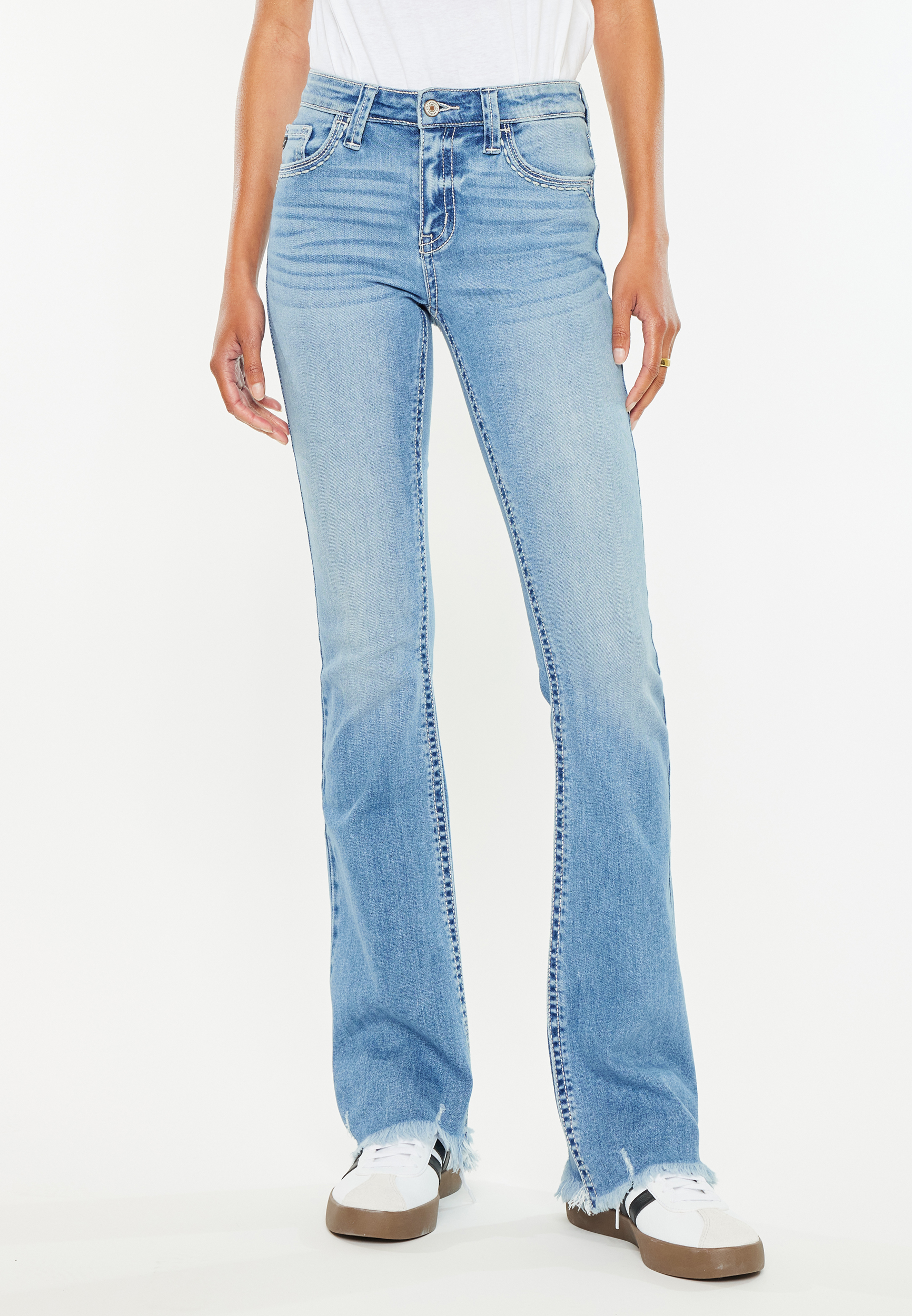 KanCan&trade; Mid Rise Frayed Hem Bootcut Jean, , large