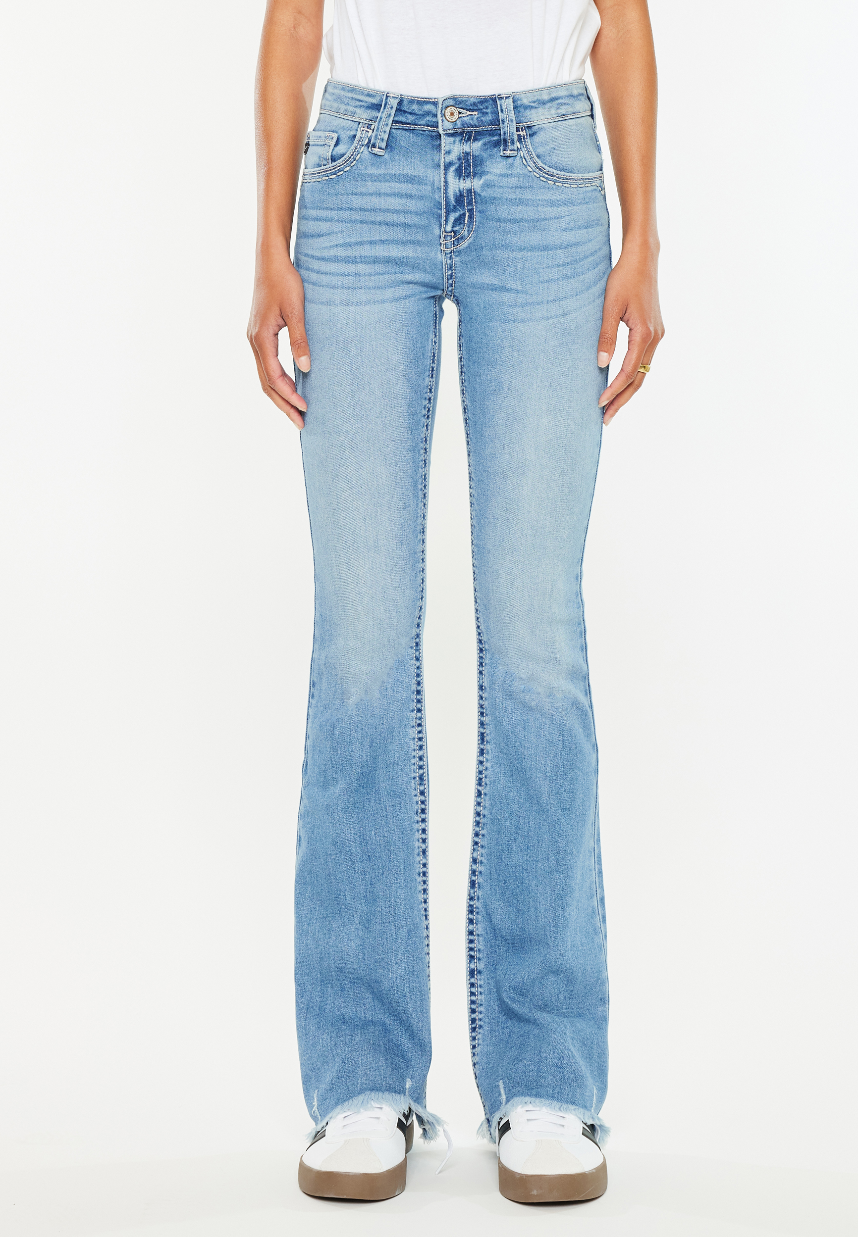 KanCan&trade; Mid Rise Frayed Hem Bootcut Jean, , large