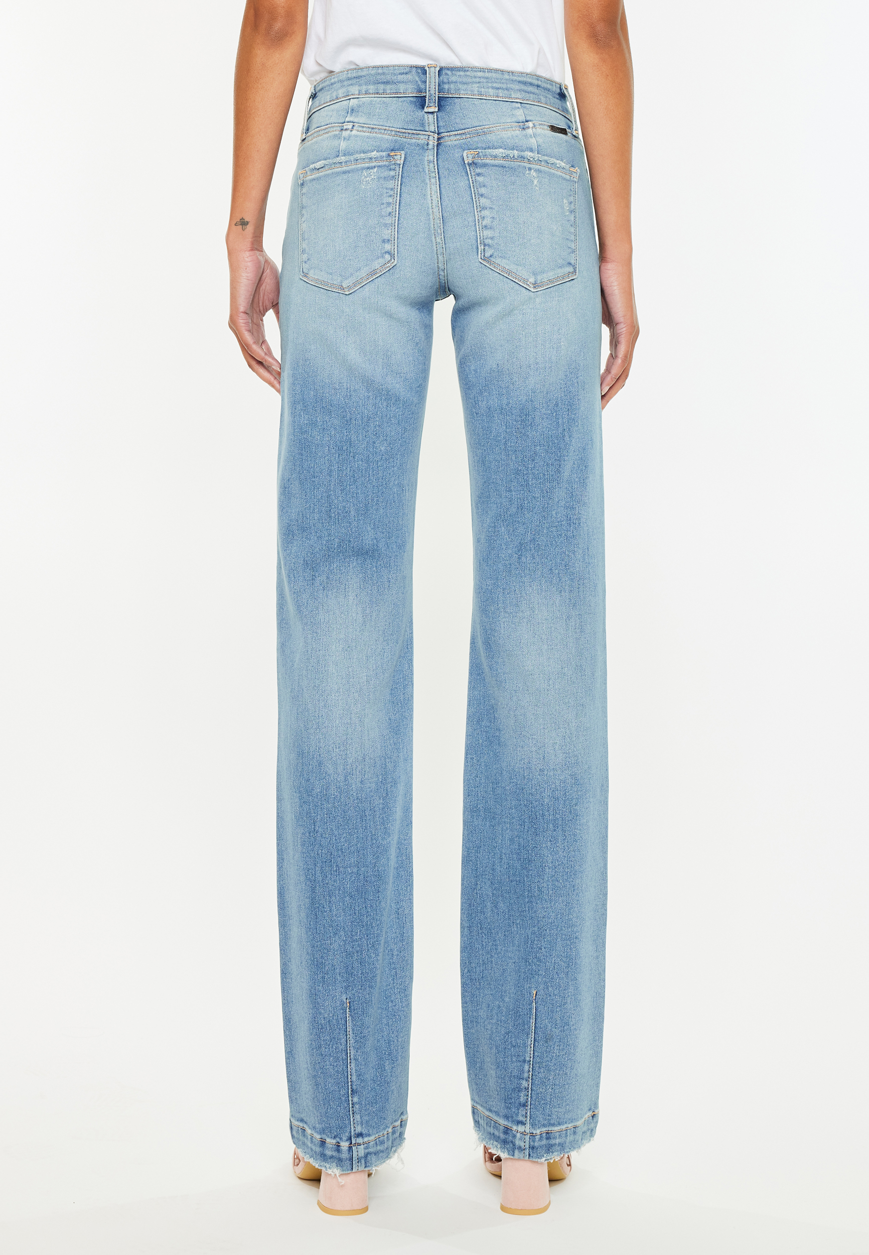 KanCan&trade; Mid Rise Fray Hem Straight Jean, MEDIUM SANDBLAST, large