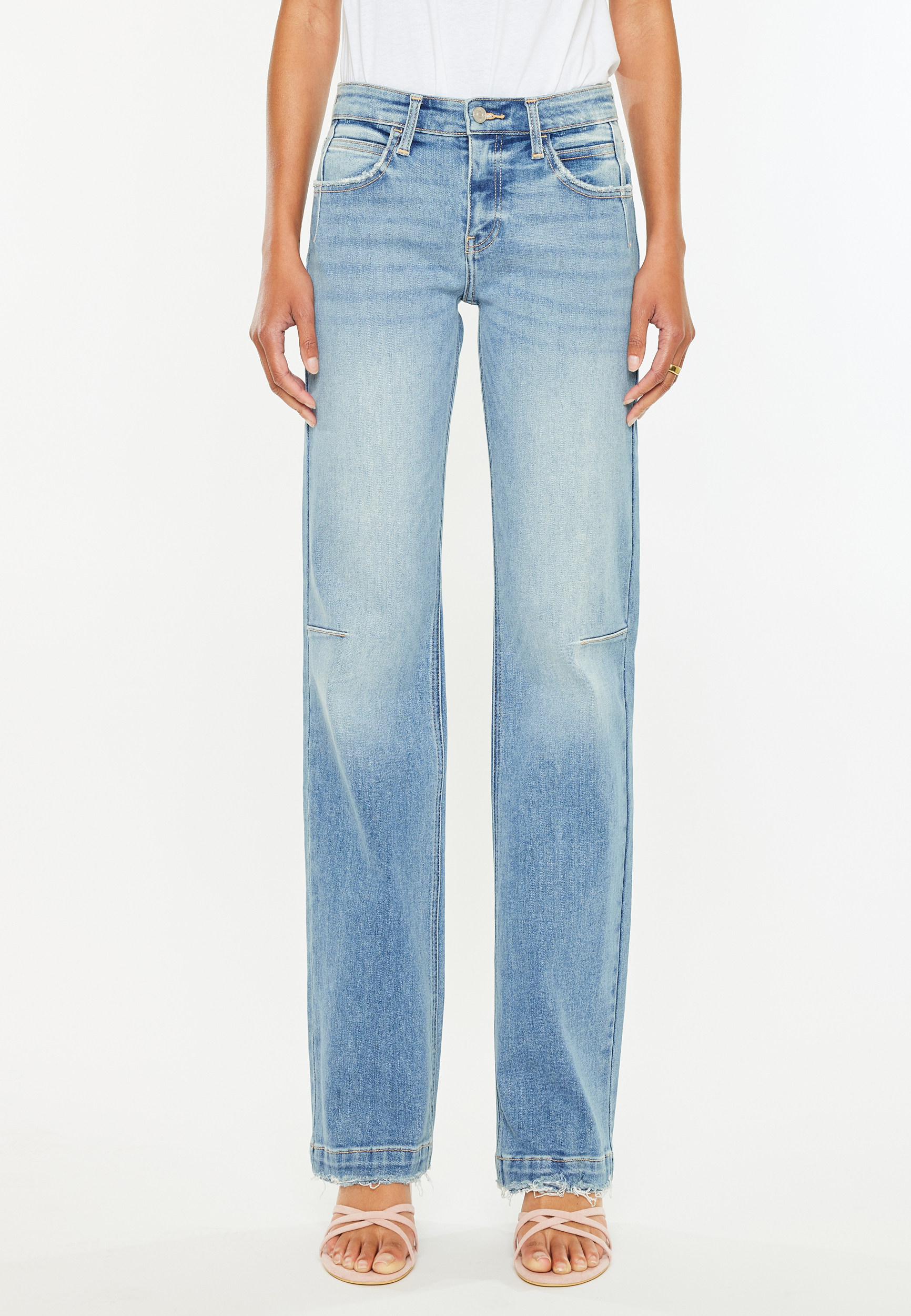 KanCan&trade; Mid Rise Fray Hem Straight Jean, MEDIUM SANDBLAST, large