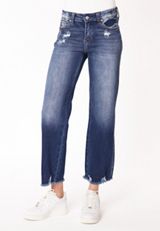 KanCan&trade; Mid Rise Frayed Hem Wide Leg Jean, , small