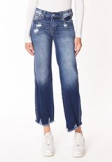 KanCan&trade; Mid Rise Frayed Hem Wide Leg Jean, , small