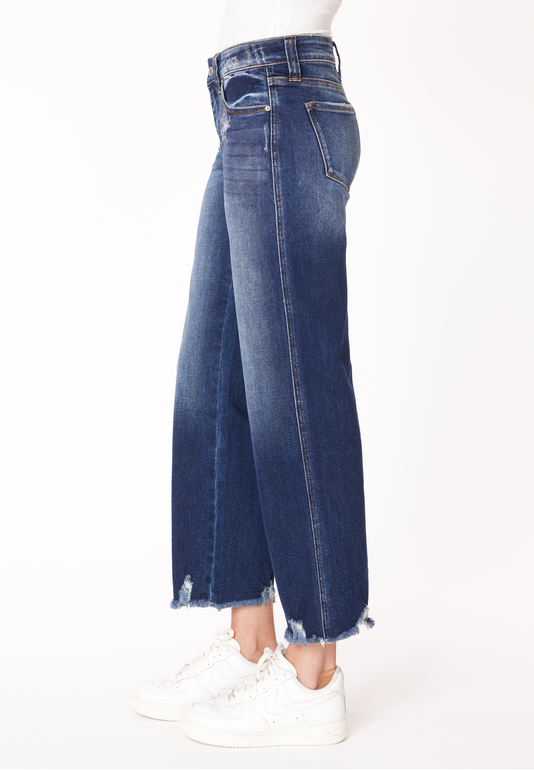 KanCan&trade; Mid Rise Frayed Hem Wide Leg Jean, , large