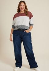 Plus Size 24/7 Clara Colorblock Long Sleeve Tee, C894, small