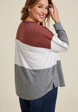 Plus Size 24/7 Clara Colorblock Long Sleeve Tee, C894, small