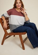 Plus Size 24/7 Clara Colorblock Long Sleeve Tee, C894, small