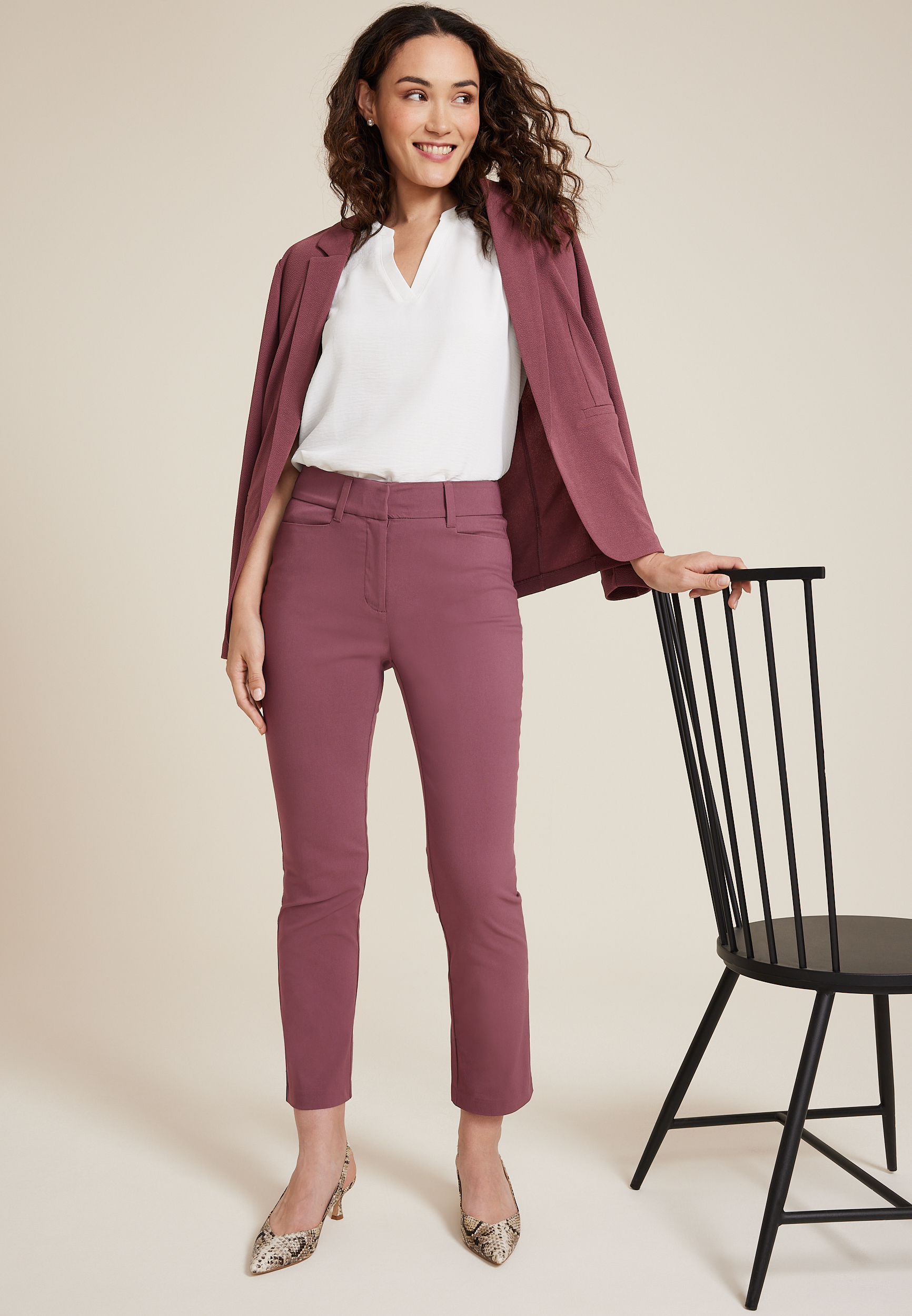 Bengaline Mid Rise Slim Straight Pant, , large