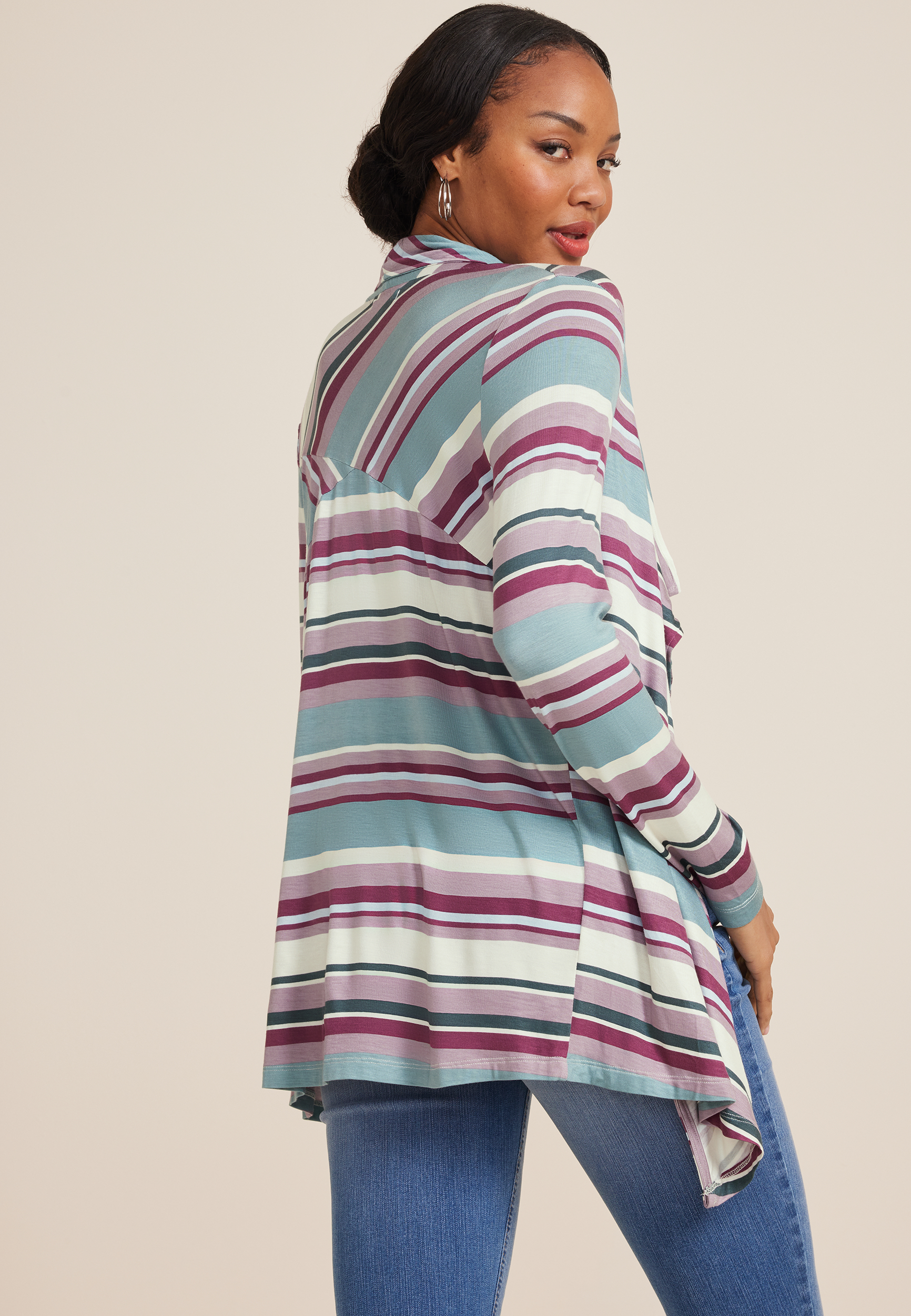 Striped Long Sleeve Cardigan, C1524, large