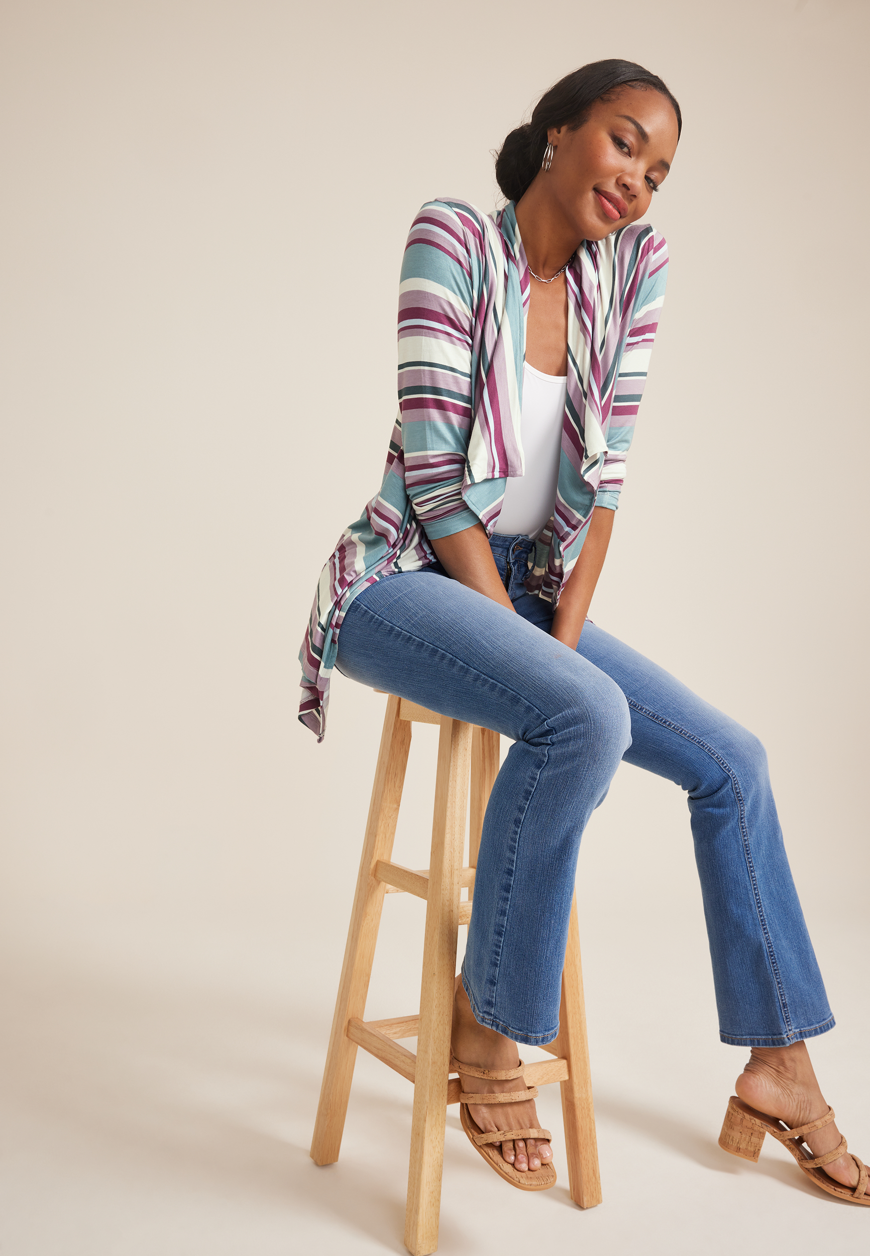 Striped Long Sleeve Cardigan, C1524, large