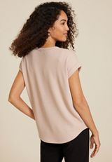 24/7 Clara Short Sleeve Wavy Ribbed Tee, OATMEAL, small