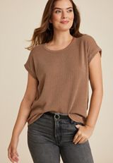 24/7 Clara Short Sleeve Wavy Ribbed Tee, C9866, small