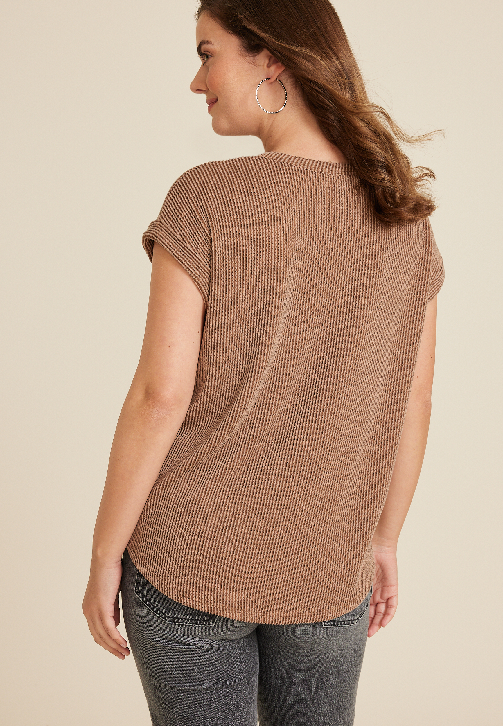 24/7 Clara Short Sleeve Wavy Ribbed Tee, C9866, large
