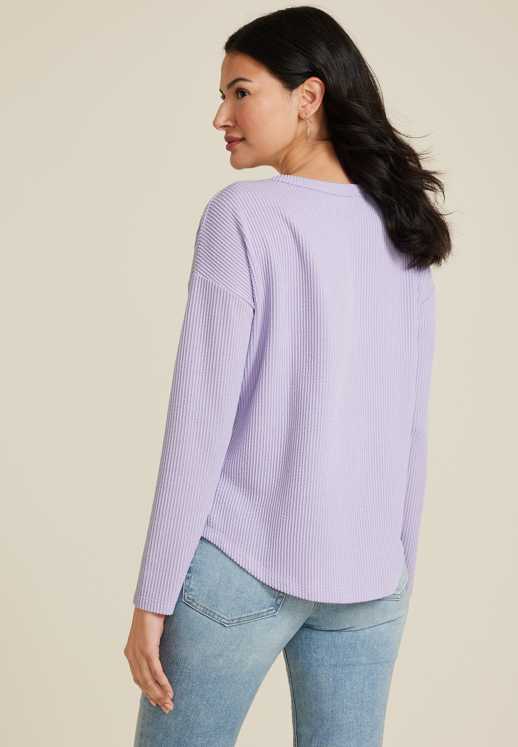 24/7 Clara Long Sleeve Wavy Ribbed Tee, C892, large