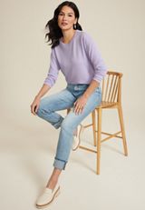 24/7 Clara Long Sleeve Wavy Ribbed Tee, C892, small