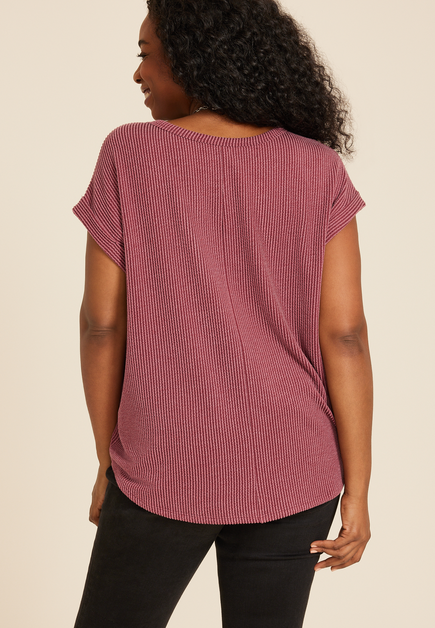 Plus 24/7 Clara Short Sleeve Wavy Ribbed Tee